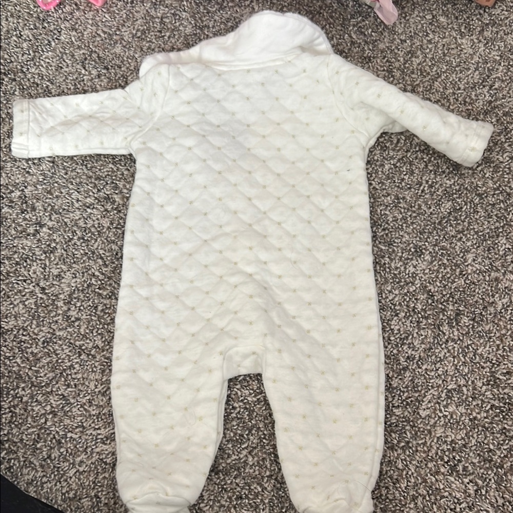 Nicole Miller Cream Quilted Footie with Gold Bows - Picture 5 of 5
